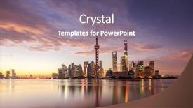  Presentation with dawn - PPT theme consisting of waterfront cityscape and illuminated skyline background and a  colored foreground
