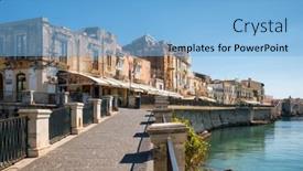  Presentation with island - Slide set having waterfront-of-ortigia-island background and a light blue colored foreground