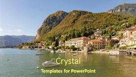  Presentation with lake - Presentation featuring waterfront-of-the-city background and a tawny brown colored foreground