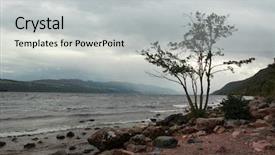  Presentation with stormy oean - Slide set consisting of waterfront of the loch ness background and a light gray colored foreground