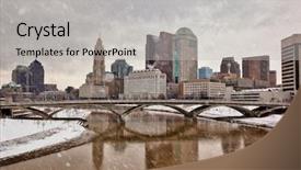  Presentation with columbus - Slide set consisting of waterfront on a snowy day background and a light gray colored foreground