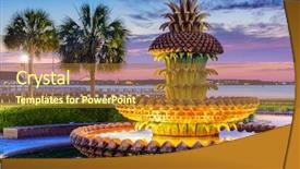  Presentation with pineapple - PPT theme consisting of waterfront park pineapple fountain background and a tawny brown colored foreground