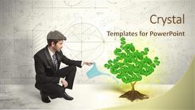  Presentation with business growing - PPT layouts having watering a growing green dollar background and a cream colored foreground