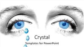  Presentation with blue eyes - Slide set with watering blue eyes on white background and a  colored foreground