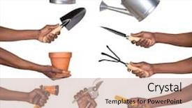  Presentation with gardening - PPT layouts with man holding gardening tools background and a coral colored foreground