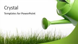  Presentation with dancing music grass - Audience pleasing PPT theme consisting of green water - watering can and grass backdrop and a white colored foreground