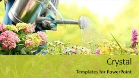  Presentation with garden - Theme enhanced with watering flowers in garden centre background and a yellow colored foreground