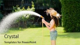  Presentation with concert symphony woman dancing in grass - Amazing slide deck having watering gardens - summer garden grass woman play backdrop and a yellow colored foreground