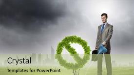  Presentation with plant - Audience pleasing presentation consisting of wooden background modern molecular backdrop and a coral colored foreground