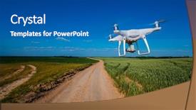  Presentation with camera drone - Presentation theme having watering robot - drone flying with a camera background and a ocean colored foreground