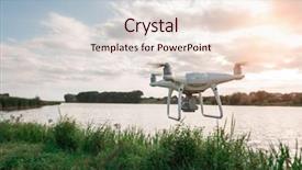  Presentation with drone - Colorful PPT theme enhanced with watering robot - drone quad copter on river backdrop and a  colored foreground