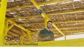  Presentation with drone eroision - Presentation having watering robot - man operating drone with remote background and a  colored foreground