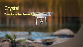  Presentation with drone quadcopter - PPT theme featuring watering robot - quadcopter drone flying background and a tawny brown colored foreground