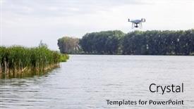  Presentation with drone quadcopter - Amazing PPT theme having watering robot - quadcopter drone flying backdrop and a light gray colored foreground