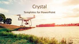  Presentation with drone quadcopter - Beautiful PPT theme featuring watering robot - quadcopter drone flying backdrop and a cream colored foreground