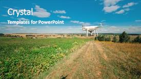  Presentation with drone quadcopter - Theme having watering robot - quadcopter drone flying background and a teal colored foreground