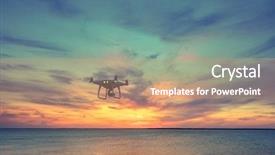  Presentation with robot vehicle - Colorful slides enhanced with watering robot - silhouette of drone quad copter backdrop and a coral colored foreground