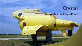  Presentation with submarine - Presentation design having watering robot - submarine yellow old underwater diwing background and a light blue colored foreground