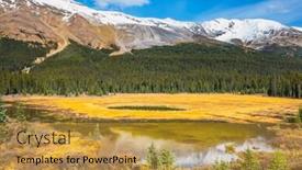  Presentation with ecotourism - Cool new presentation theme with waterlogged valley in the snowy rocky mountains sunny day the concept of active tourism and ecotourism backdrop and a gold colored foreground