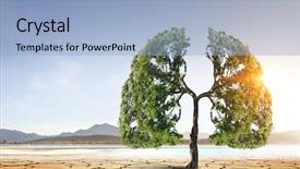  Presentation with lonely - Beautiful slide set featuring waterloss - lonely green tree backdrop and a light blue colored foreground