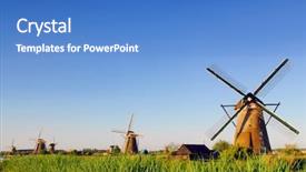  Presentation with windmill - Beautiful PPT theme featuring watermanagement - famous windmill park kinderdijk backdrop and a teal colored foreground