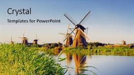  Presentation with windmill - Slides with watermanagement - famous windmill park kinderdijk background and a light blue colored foreground