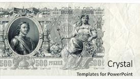  Presentation with russian - Colorful theme enhanced with watermark - antique russian banknote backdrop and a sky blue colored foreground