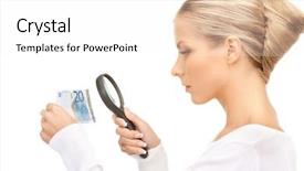  Presentation with detective magnifying glass - Colorful slides enhanced with watermark - beautiful woman with magnifying glass backdrop and a white colored foreground