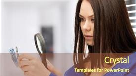  Presentation with euro - Presentation theme enhanced with watermark - beautiful woman with magnifying glass background and a tawny brown colored foreground