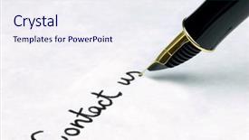  Presentation with fountain pen - Audience pleasing slide set consisting of contact us' written on watermarked backdrop and a sky blue colored foreground