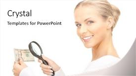  Presentation with detective magnifying glass - Presentation theme enhanced with watermark - lovely woman with magnifying glass background and a white colored foreground