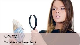  Presentation with magnifying glass - Audience pleasing theme consisting of watermark - woman with magnifying glass backdrop and a soft green colored foreground