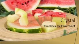  Presentation with melon - Cool new slide deck with watermelon-and-melon-on-bamboo backdrop and a yellow colored foreground