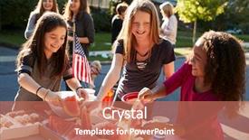  Presentation with block party - Cool new slide set with multi ethnic kids - girls helping themselves to watermelon backdrop and a coral colored foreground