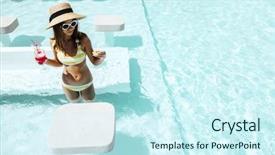  Presentation with fruit cocktail - Slide set consisting of watermelon cocktail in the hotel background and a cool aqua colored foreground