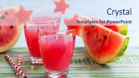  Presentation with glasses - Beautiful PPT theme featuring watermelon drink in glasses backdrop and a sky blue colored foreground