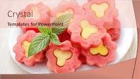  Presentation with dessert - Cool new PPT layouts with watermelon-flowers-as-a-dessert backdrop and a lemonade colored foreground