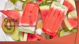  Presentation with ice cream - Presentation theme enhanced with watermelon ice cream lolly plate background and a coral colored foreground