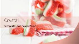  Presentation with jelly - Presentation design featuring watermelon-jelly-candies and a coral colored foreground