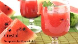  Presentation with fresh coconut juice decorated tropical - Colorful slide set enhanced with tropical jugos - watermelon juice decorated with mint backdrop and a red colored foreground