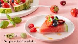  Presentation with yogurt - PPT theme having watermelon-pizza-slices-with-yogurt background and a coral colored foreground