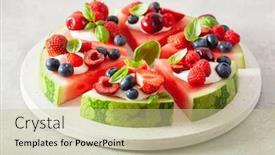  Presentation with yogurt - Presentation design with watermelon-pizza-slices-with-yogurt background and a soft green colored foreground