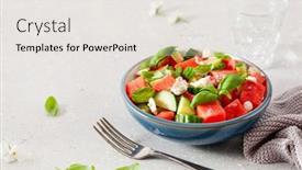  Presentation with feta cheese - Slide deck with watermelon-salad-with-feta-cheese background and a  colored foreground