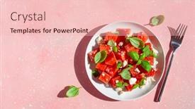  Presentation with feta cheese - Presentation theme with watermelon-salad-with-feta-cheese background and a lemonade colored foreground