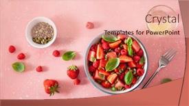  Presentation with basil seeds - Cool new PPT theme with watermelon-salad-with-strawberry-raspberry backdrop and a lemonade colored foreground