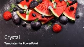  Presentation with white healthy food - Amazing PPT theme having watermelon-slices-and-mint-leaves backdrop and a dark gray colored foreground