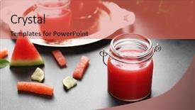  Presentation with lime - Beautiful PPT theme featuring watermelon smoothie with mint and lime slices on table backdrop and a coral colored foreground