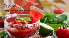  Presentation with tomato - Beautiful PPT theme featuring watermelon tomato gazpacho in glass backdrop and a red colored foreground