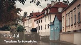  Presentation with prague - Theme featuring watermill-in-river-in-prague background and a violet colored foreground