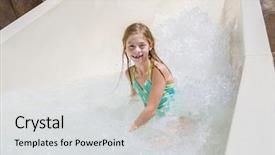  Presentation with water park - Amazing PPT theme having waterpark - cute little girl riding down backdrop and a light gray colored foreground
